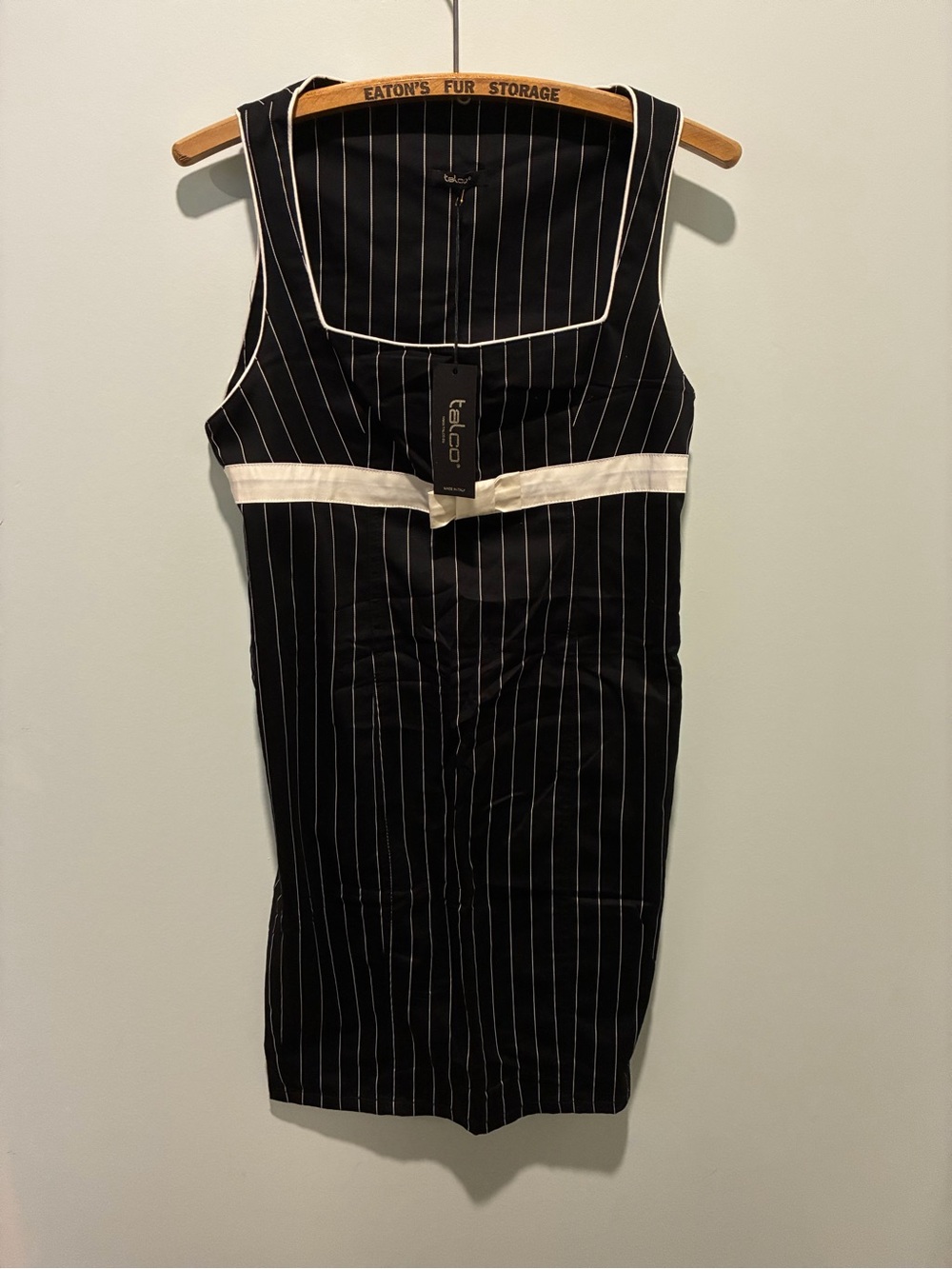 Talco Pinstripe Black and White Dress with White Bow Size 46 (~10-12) NWT